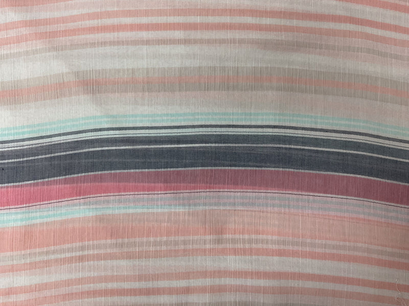 Pink-Navy-White Cotton Stripe Gauze Woven Fabric