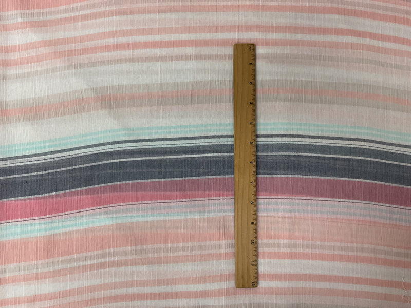 Pink-Navy-White Cotton Stripe Gauze Woven Fabric