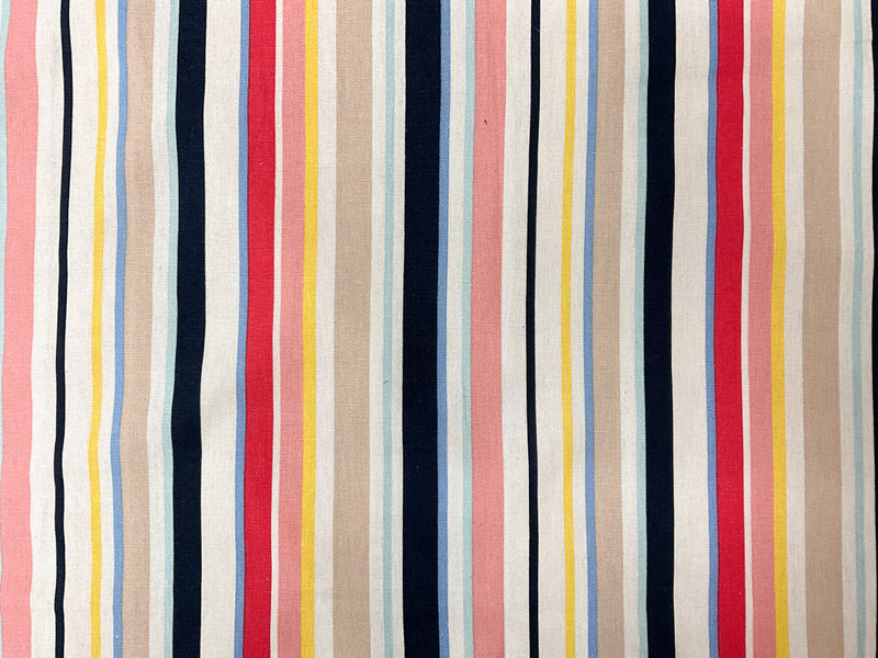 Blue-Ivory-Pink Cotton Stripe Shirting Woven Fabric