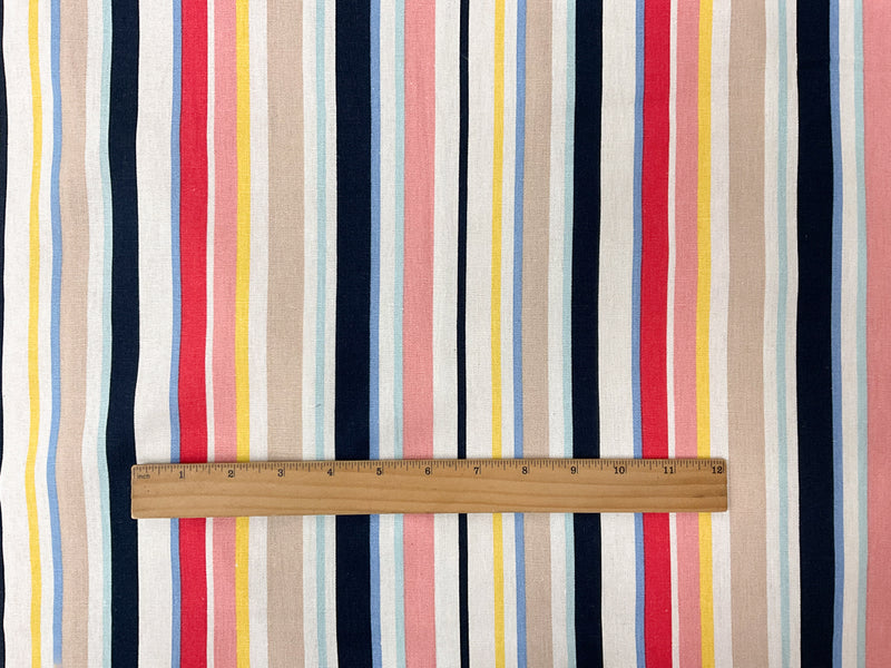 Blue-Ivory-Pink Cotton Stripe Shirting Woven Fabric