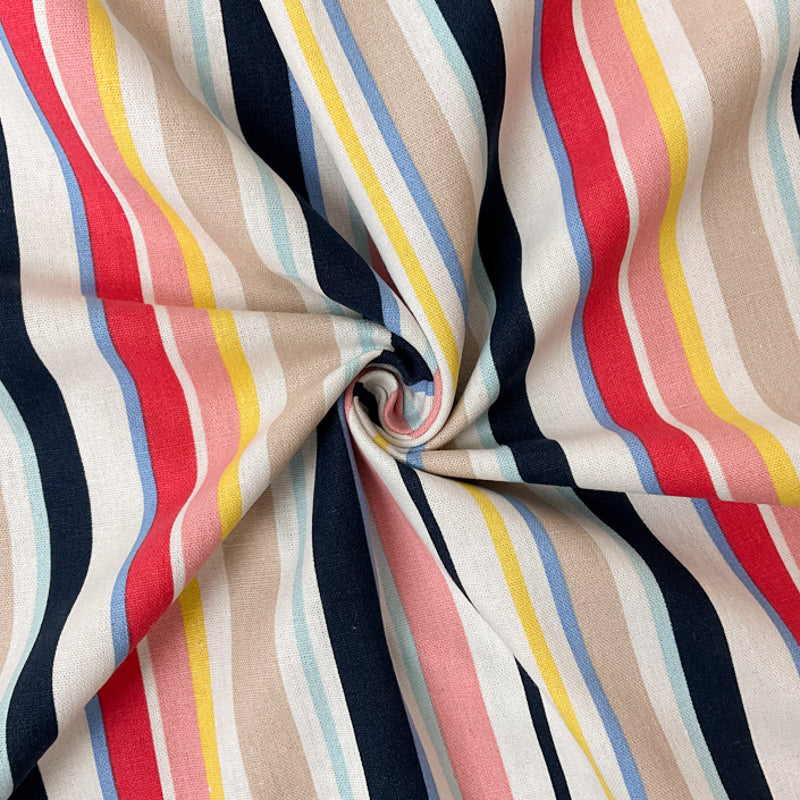 Blue-Ivory-Pink Cotton Stripe Shirting Woven Fabric