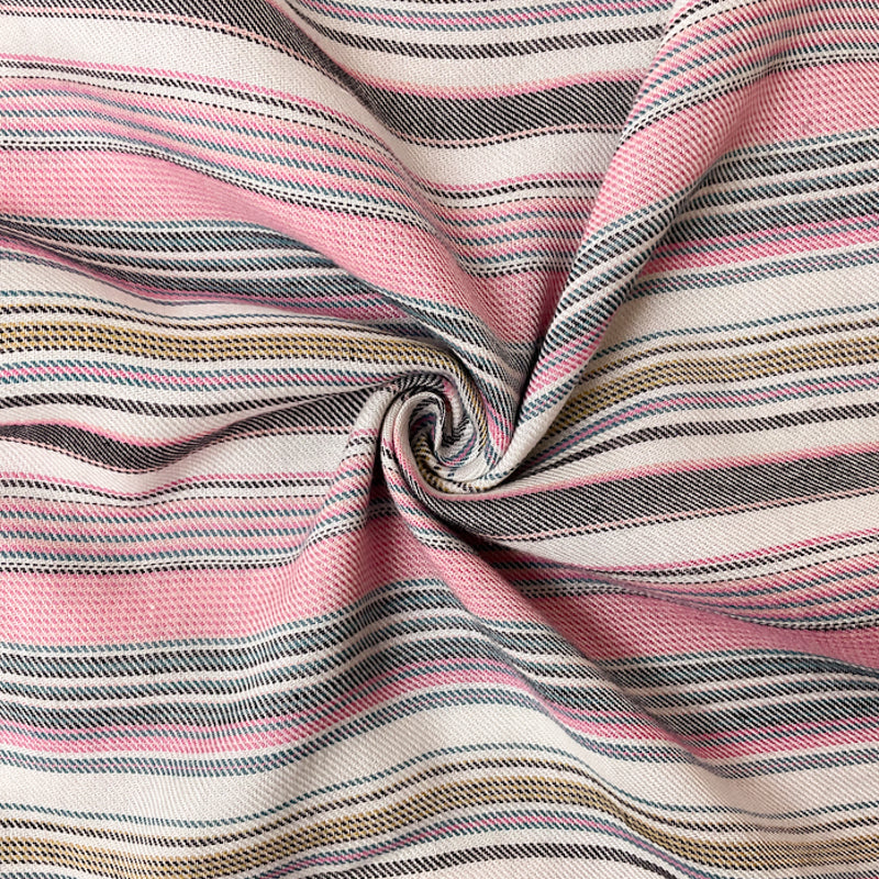 Pink-Black-Multi Rayon Stripe Twill Woven Fabric