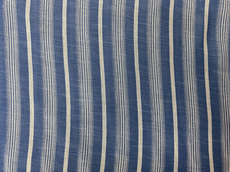 Blue-White Poly Stripe Dobby Woven Fabric