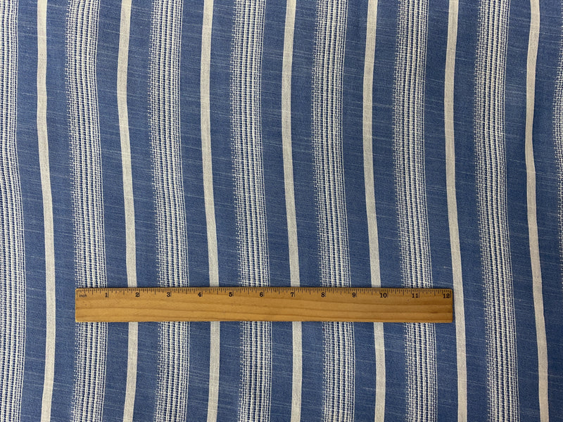 Blue-White Poly Stripe Dobby Woven Fabric