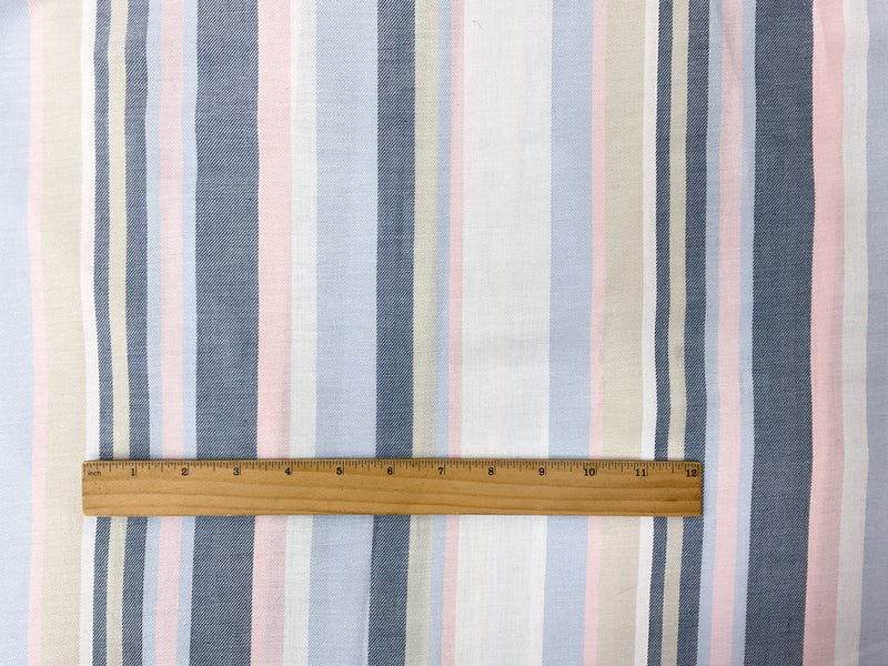 Blue-Pink-White Cotton Stripe Twill Woven Fabric