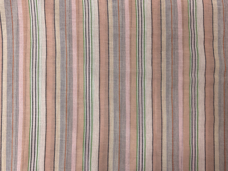 Beige-Pink-Blue Cotton Striped Gauze Woven Fabric
