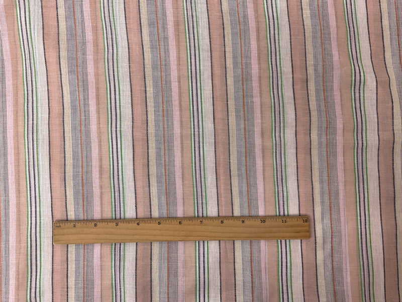 Beige-Pink-Blue Cotton Striped Gauze Woven Fabric