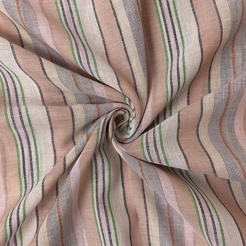 Beige-Pink-Blue Cotton Striped Gauze Woven Fabric