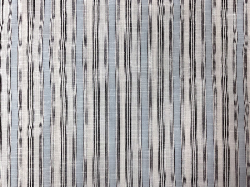 Blue-White-Black Rayon Stripe Slub Semi-Sheer Woven Fabric