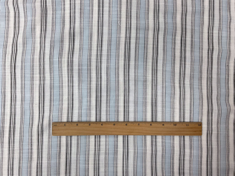 Blue-White-Black Rayon Stripe Slub Semi-Sheer Woven Fabric