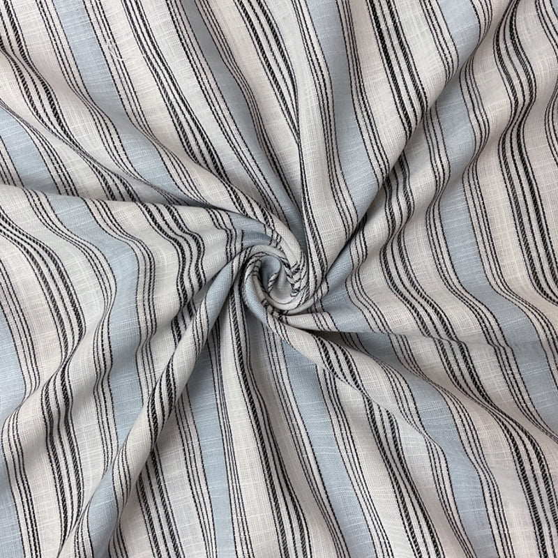 Blue-White-Black Rayon Stripe Slub Semi-Sheer Woven Fabric