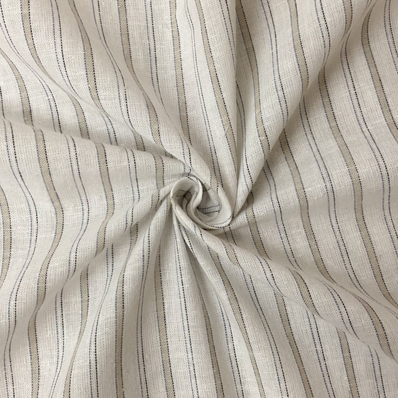 Off-White-Taupe-Multi Cotton Linen Stripe Woven Fabric