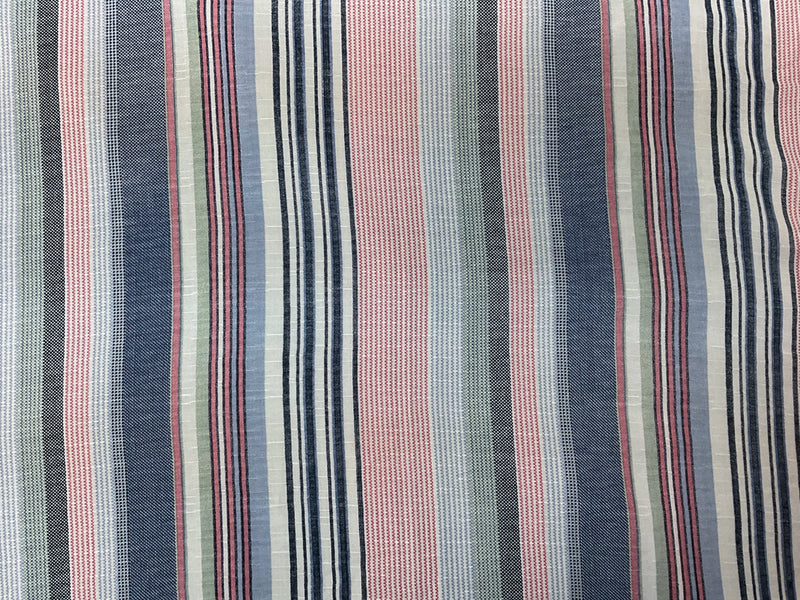 Blue-Red-Multi Rayon Stripe Slub Challis Woven Fabric