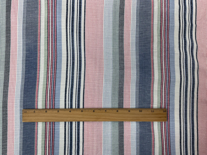 Blue-Red-Multi Rayon Stripe Slub Challis Woven Fabric