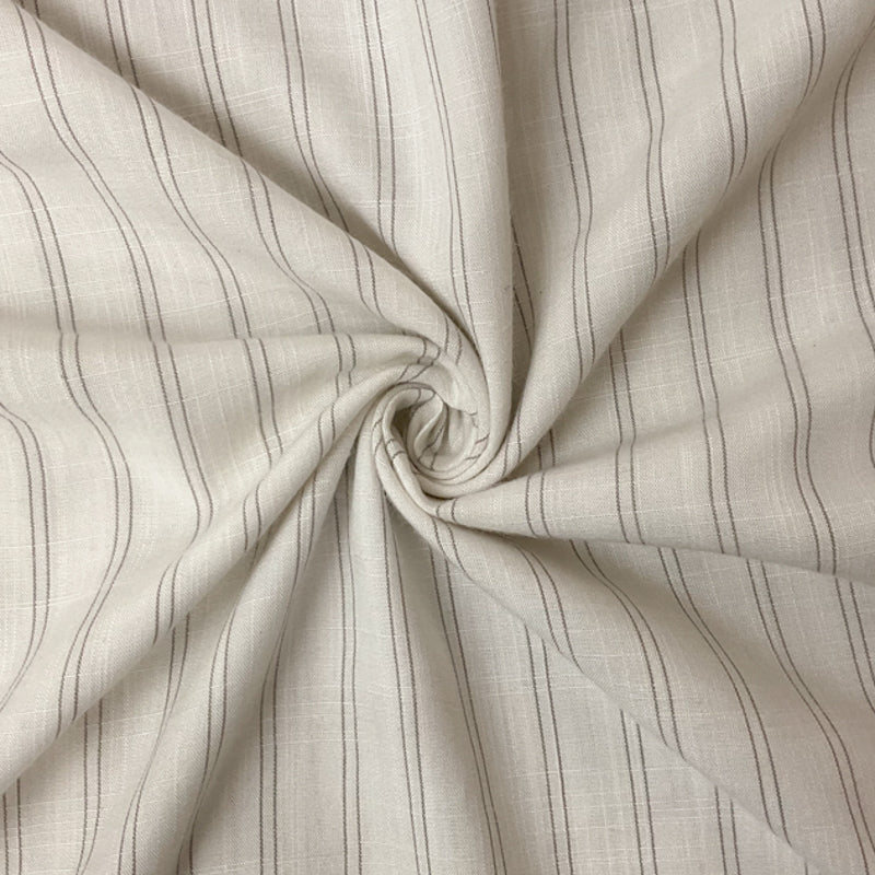 White-Gray Rayon Stripe Slub Challis Woven Fabric