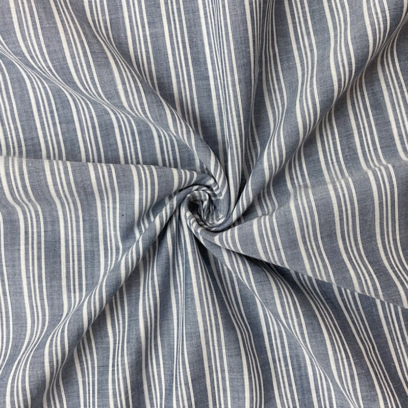 Blue-White Cotton Stripe Voile Woven Fabric