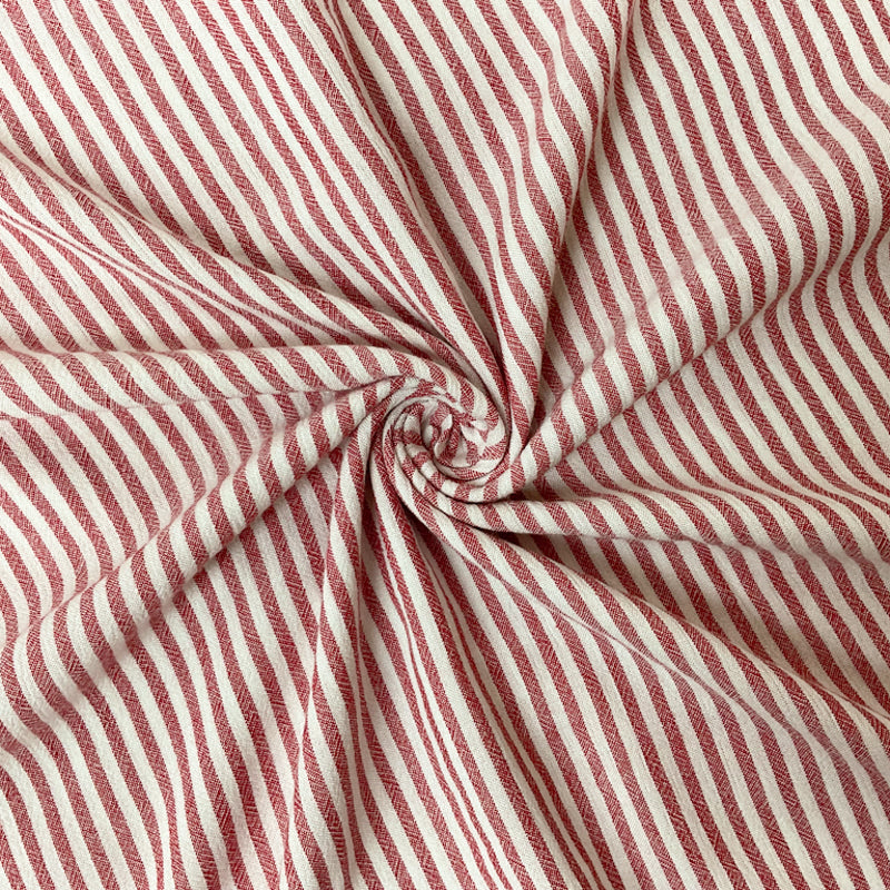 Red-White Rayon Stripe Crepon Woven Fabric