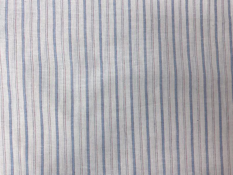 White-Blue-Red Cotton Linen Stripe Woven Fabric