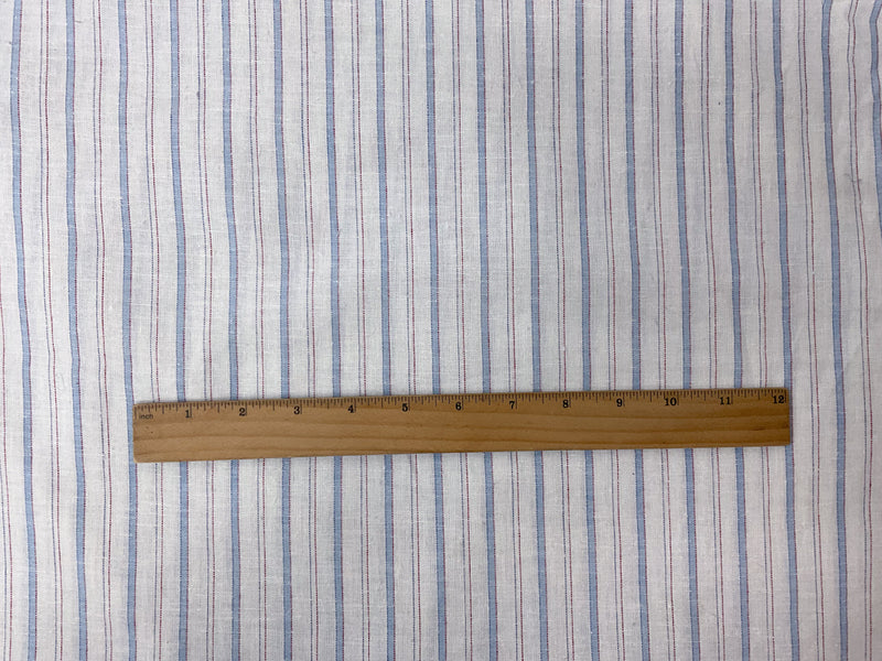 White-Blue-Red Cotton Linen Stripe Woven Fabric