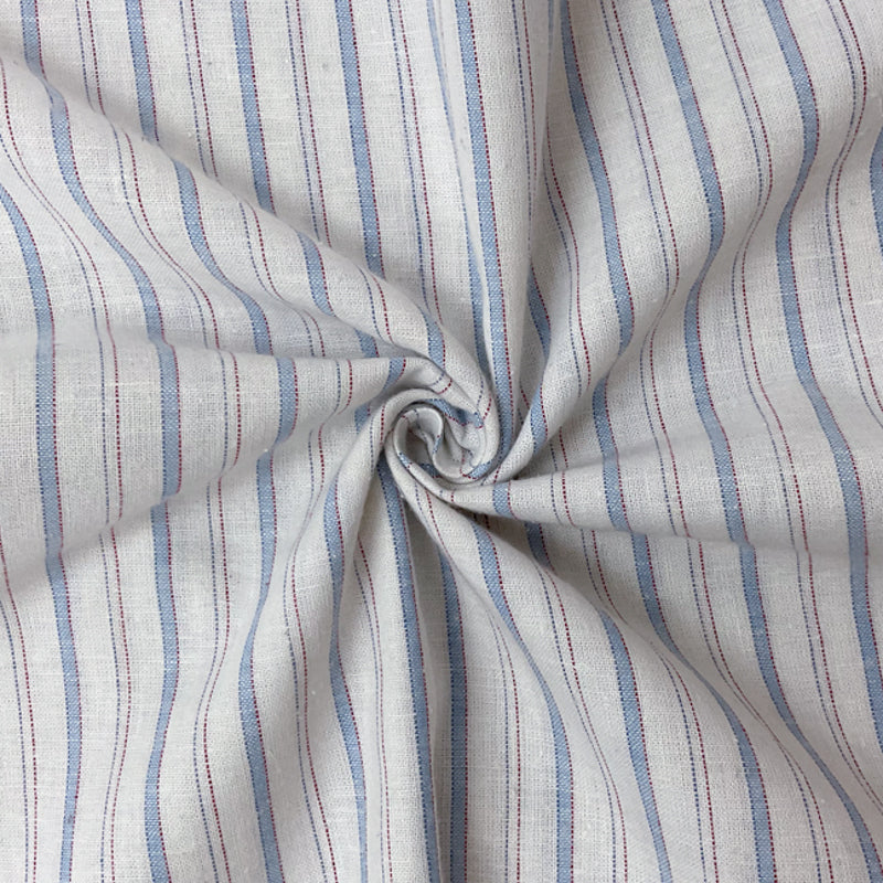 White-Blue-Red Cotton Linen Stripe Woven Fabric