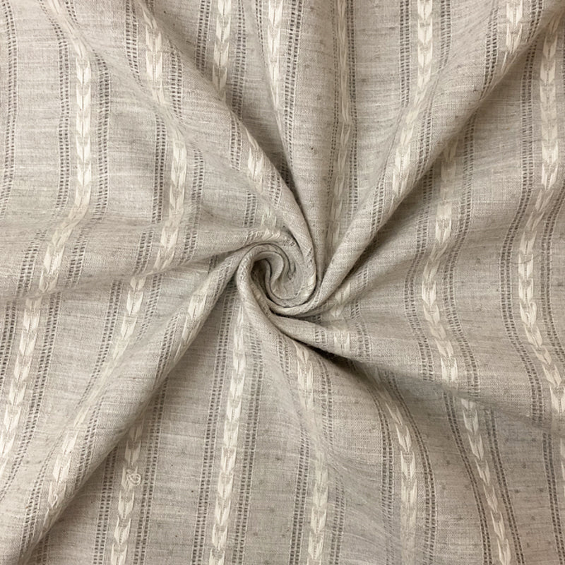 Gray-Ivory Cotton Stripe Dobby Woven Fabric