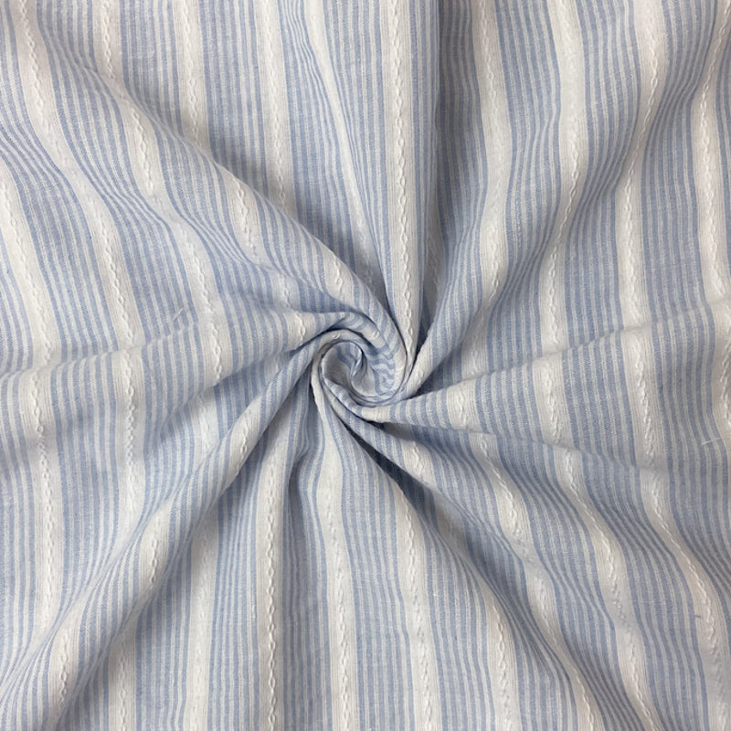 Blue-White Cotton Stripe Dobby Voile Woven Fabric
