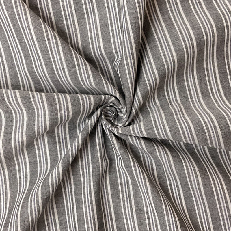 Black-White-Blue Cotton Stripe Voile Woven Fabric