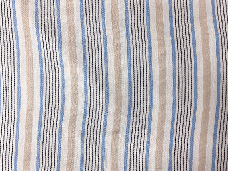 White-Beige-Blue Rayon Stripe Twill Woven Fabric