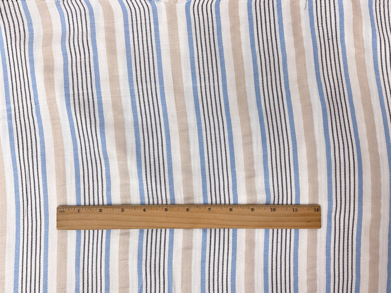 White-Beige-Blue Rayon Stripe Twill Woven Fabric