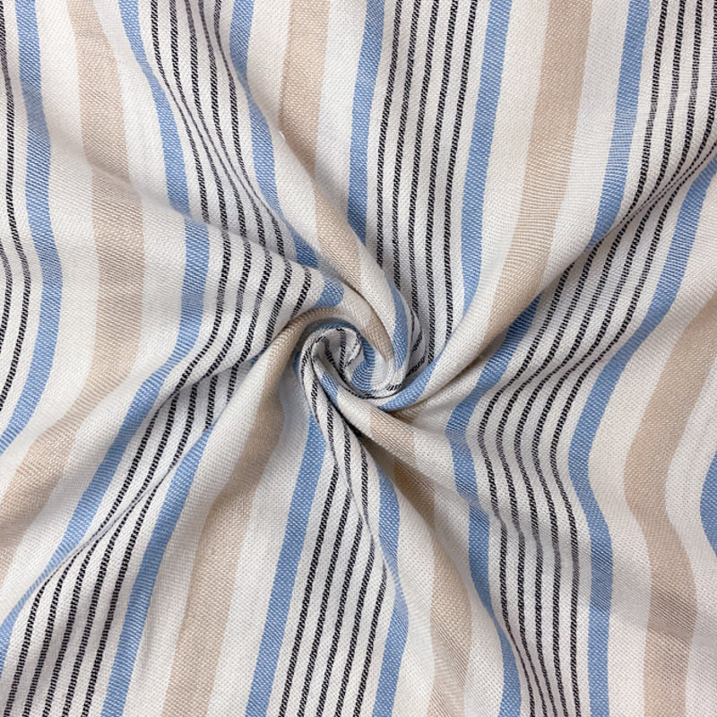 White-Beige-Blue Rayon Stripe Twill Woven Fabric