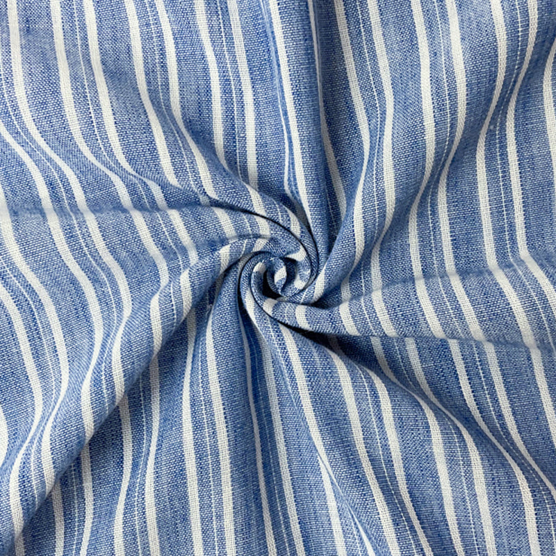 Blue-White Poly Stripe Woven Fabric