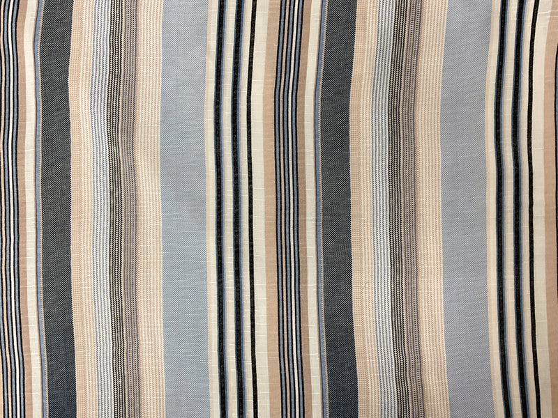 Blue-Beige-Multi Rayon Stripe Slub Challis Woven Fabric