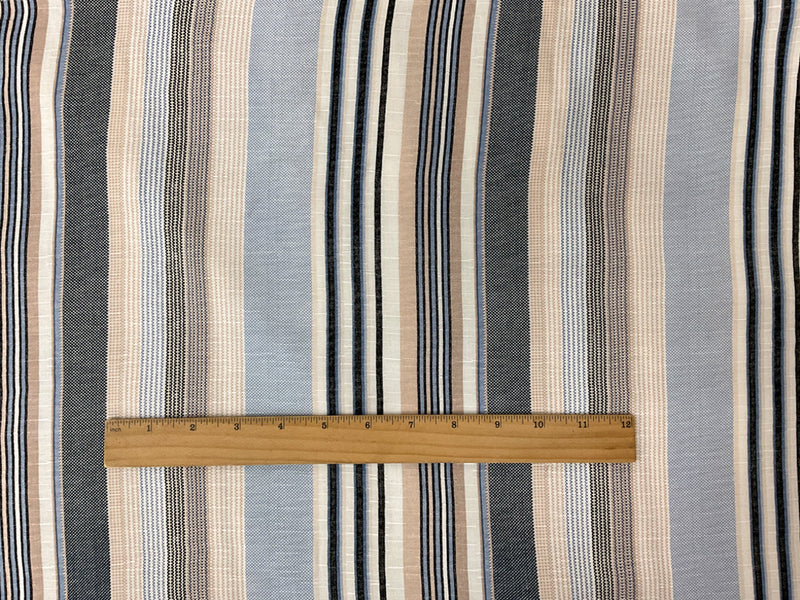 Blue-Beige-Multi Rayon Stripe Slub Challis Woven Fabric