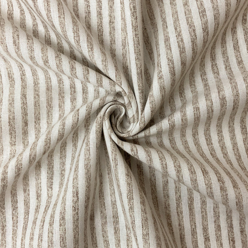 Beige-Brown-White Cotton-Linen Stripe Woven Fabric