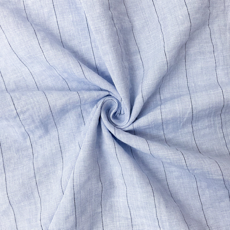 Blue-Black-White Cotton Stripe Voile Woven Fabric