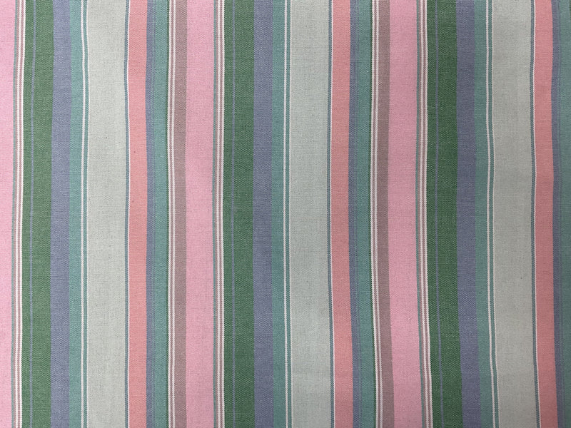 Green-Pink-Multi Poly-Cotton Stripe Shirting Woven Fabric