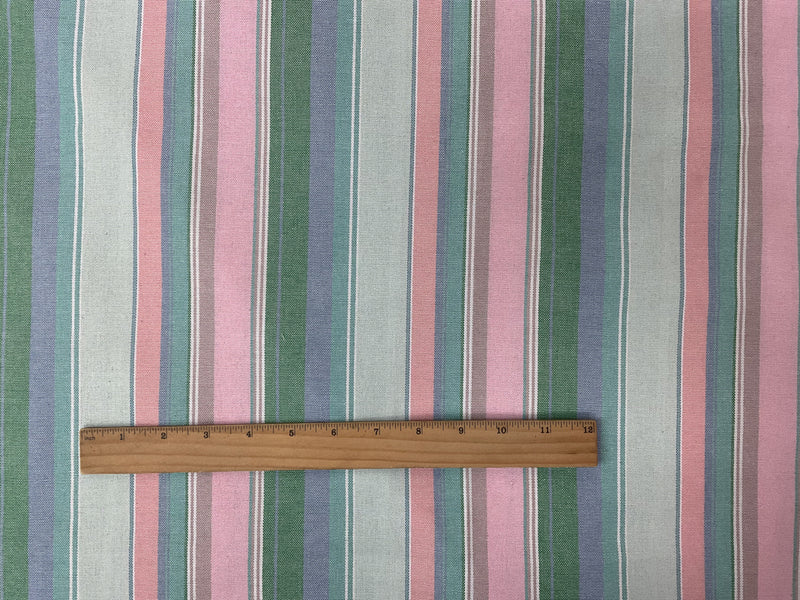 Green-Pink-Multi Poly-Cotton Stripe Shirting Woven Fabric