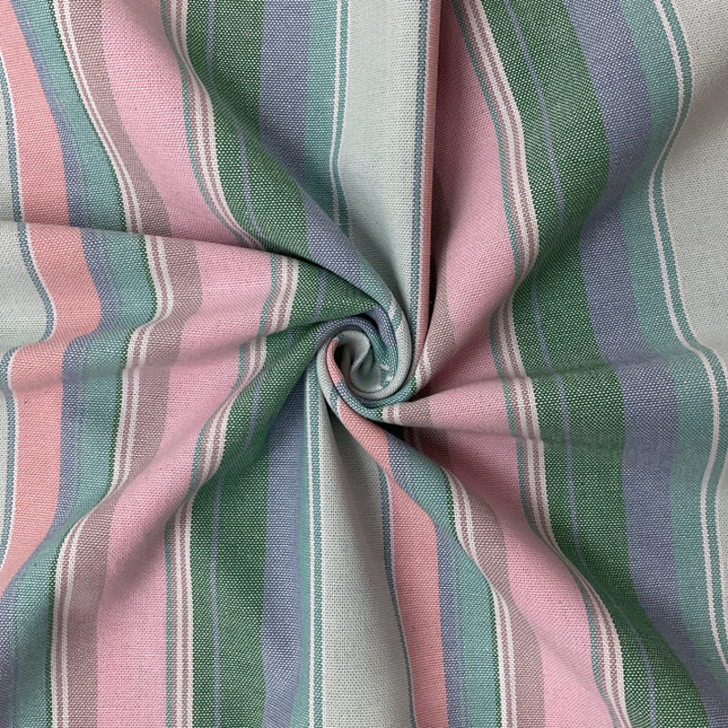 Green-Pink-Multi Poly-Cotton Stripe Shirting Woven Fabric