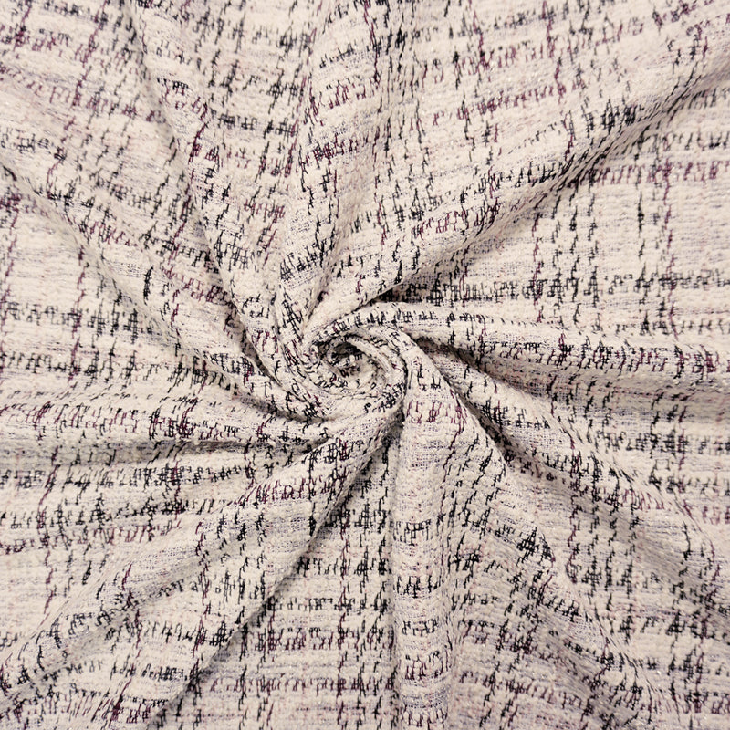 White-Silver-Multi Poly Cotton Plaid Boucle Double Knit Fabric