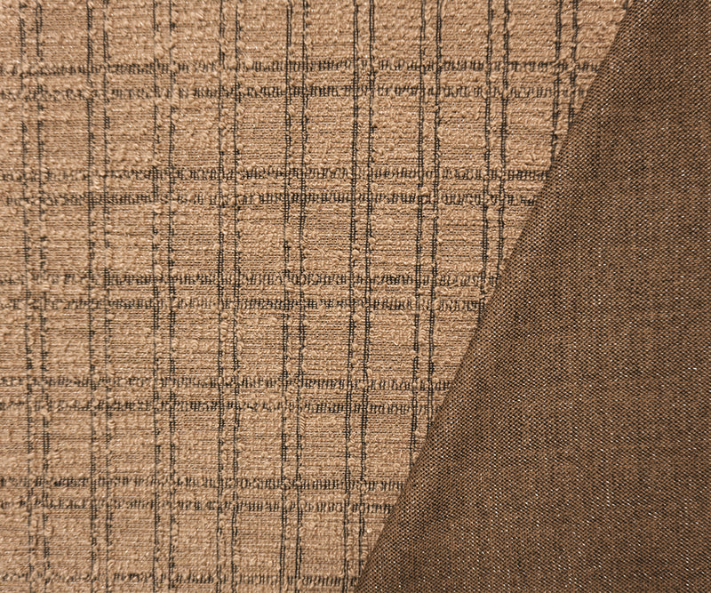 Brown-Black Silver Poly Plaid-Check Boucle Double Knit Fabric