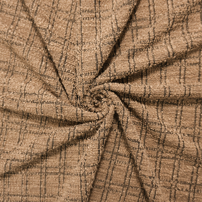 Brown-Black Silver Poly Plaid-Check Boucle Double Knit Fabric