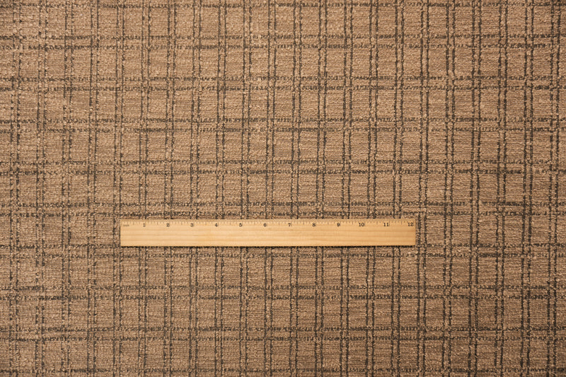 Brown-Black Silver Poly Plaid-Check Boucle Double Knit Fabric