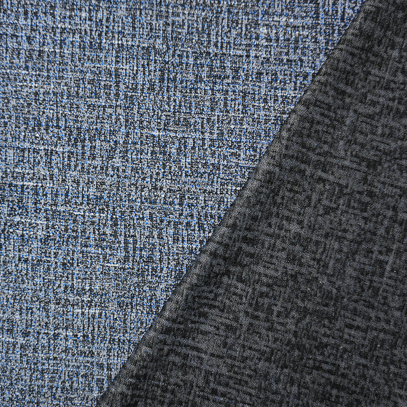Blue-Black-Silver Poly Cotton Texture Boucle Double Knit Fabric