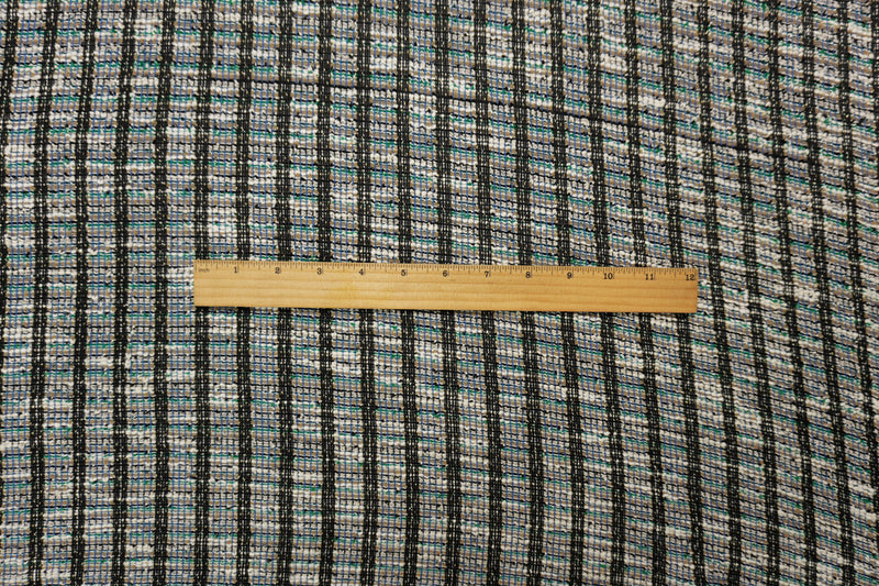 Brown-Green-Gold Poly Cotton Stripe Boucle Double Knit Fabric