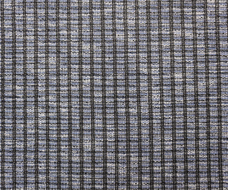 Blue-Black-Gold Poly Cotton Stripe Boucle Double Knit Fabric