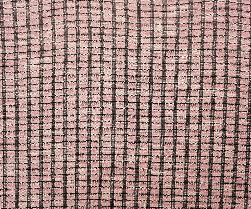 Pink-Black-Silver Poly Cotton Stripe Boucle Double Knit Fabric