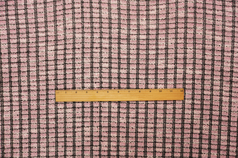 Pink-Black-Silver Poly Cotton Stripe Boucle Double Knit Fabric