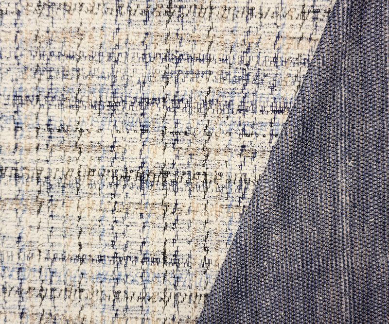 White-Blue-Multi Poly Cotton Texture Boucle Double Knit Fabric
