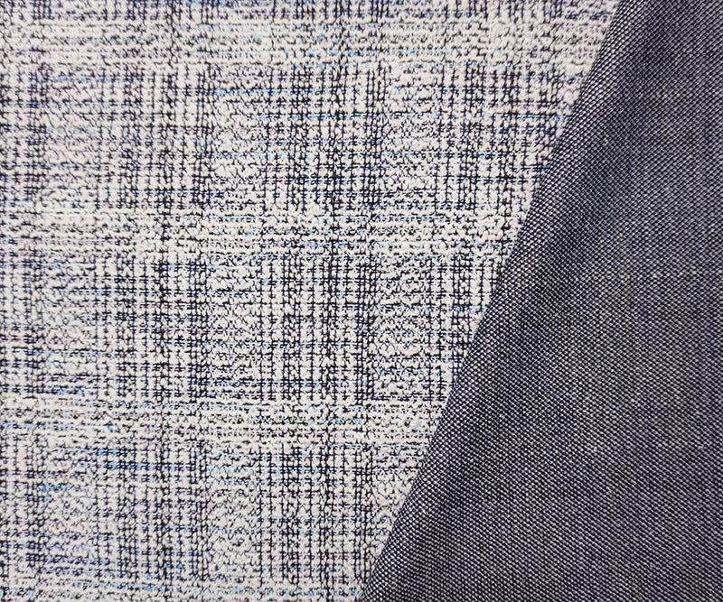 White-Multi Poly Cotton Plaid Texture Boucle Double Knit Fabric