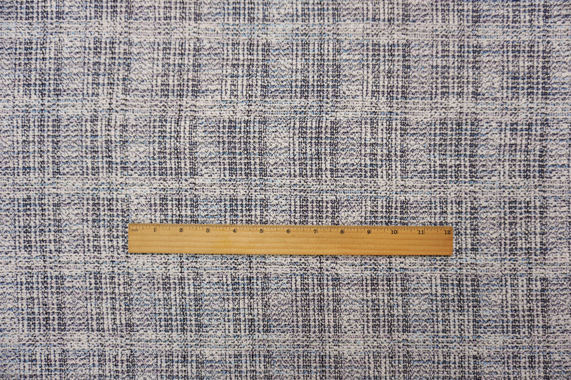 White-Multi Poly Cotton Plaid Texture Boucle Double Knit Fabric